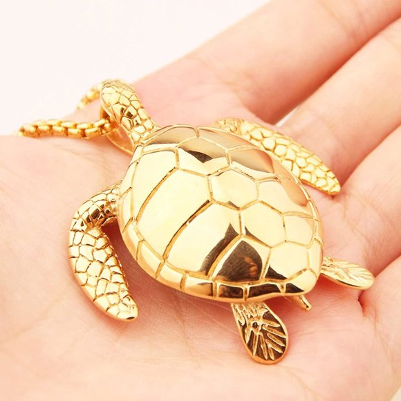 Large Gold‎ Sea Turtle Pendant Necklace Stainless Steel Big Jewelry Men, Womans - Picture 2 of 4